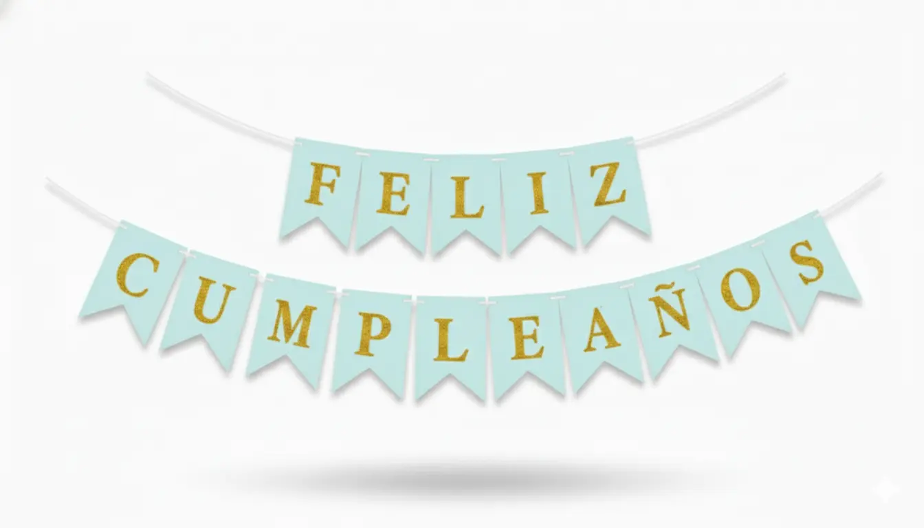 Banderin Feliz Cumpleaños Celeste con Oro