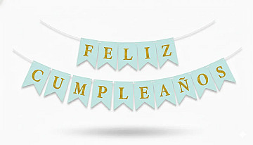 Banderin Feliz Cumpleaños Celeste con Oro - 1
