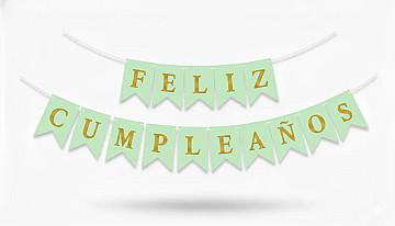 Banderin Feliz Cumpleaños Verde con Oro - 1