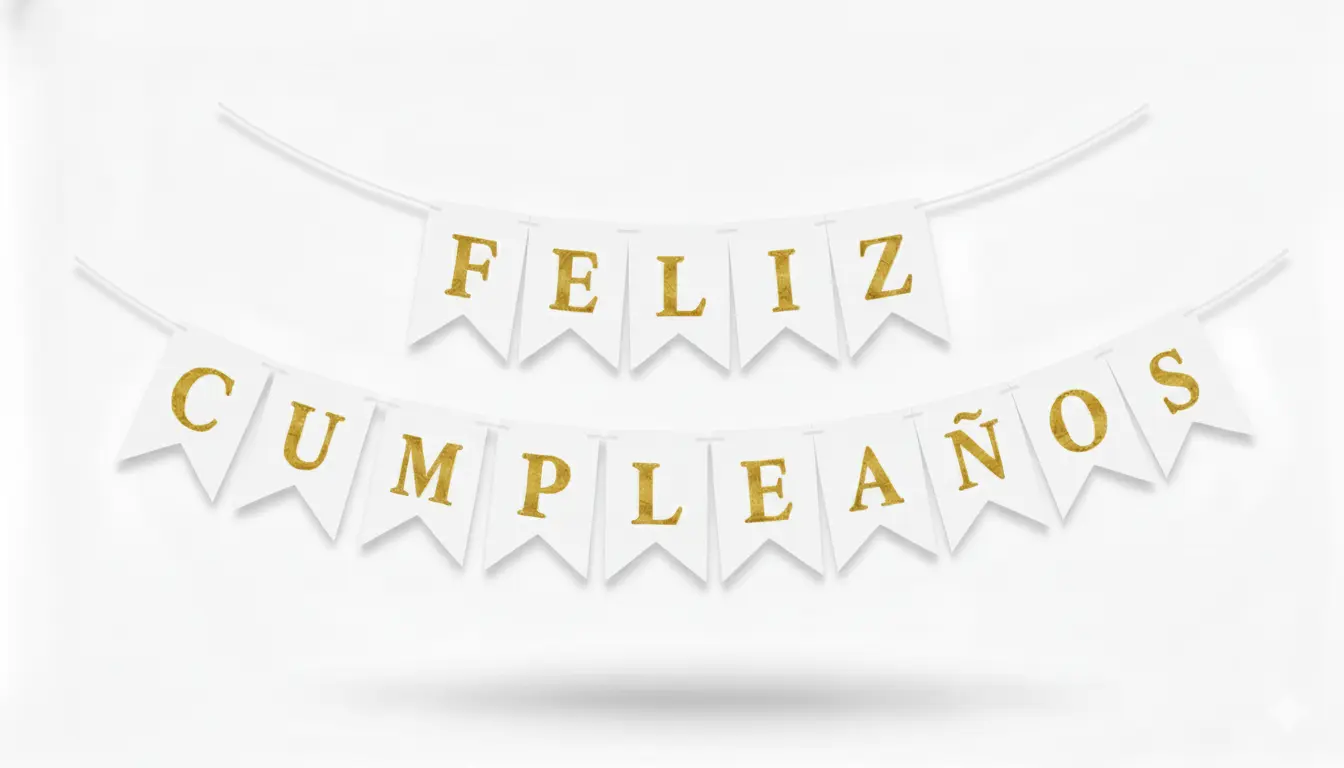 Banderin Feliz Cumpleaños Blanco con Oro