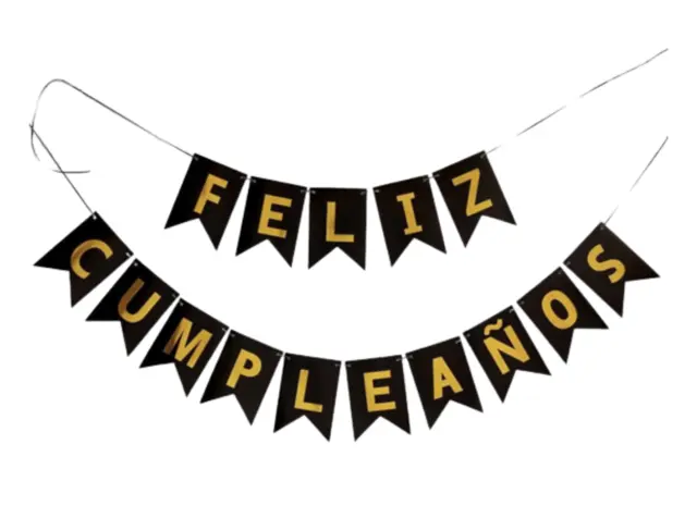 Banderin Feliz Cumpleaños Negro con Oro