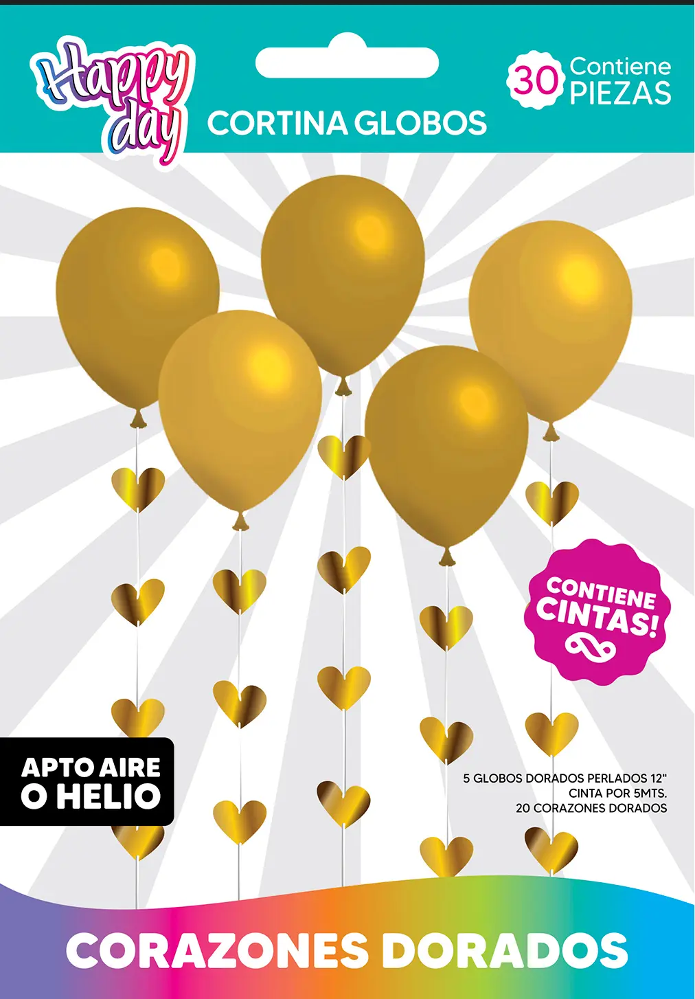 Cortina De Globos Corazones Oro