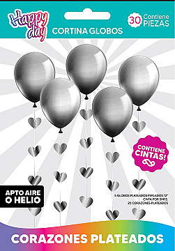 Cortina De Globos Corazones Plata - 1