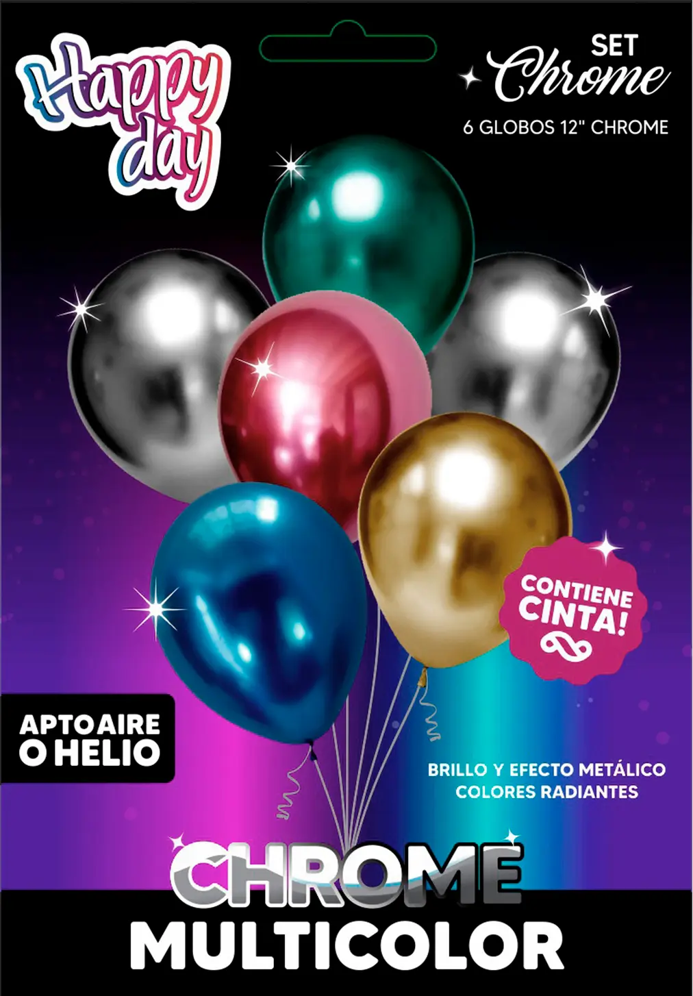 Set De Globos Chrome Multicolor