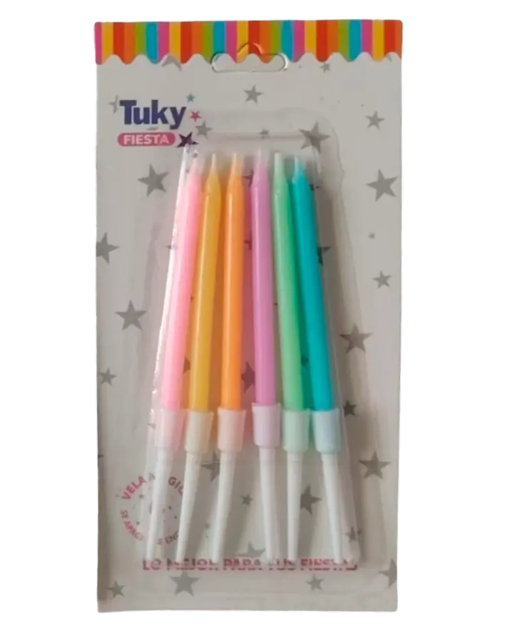 Vela Larga Finita Pastel (Bulto x 24 Blister)