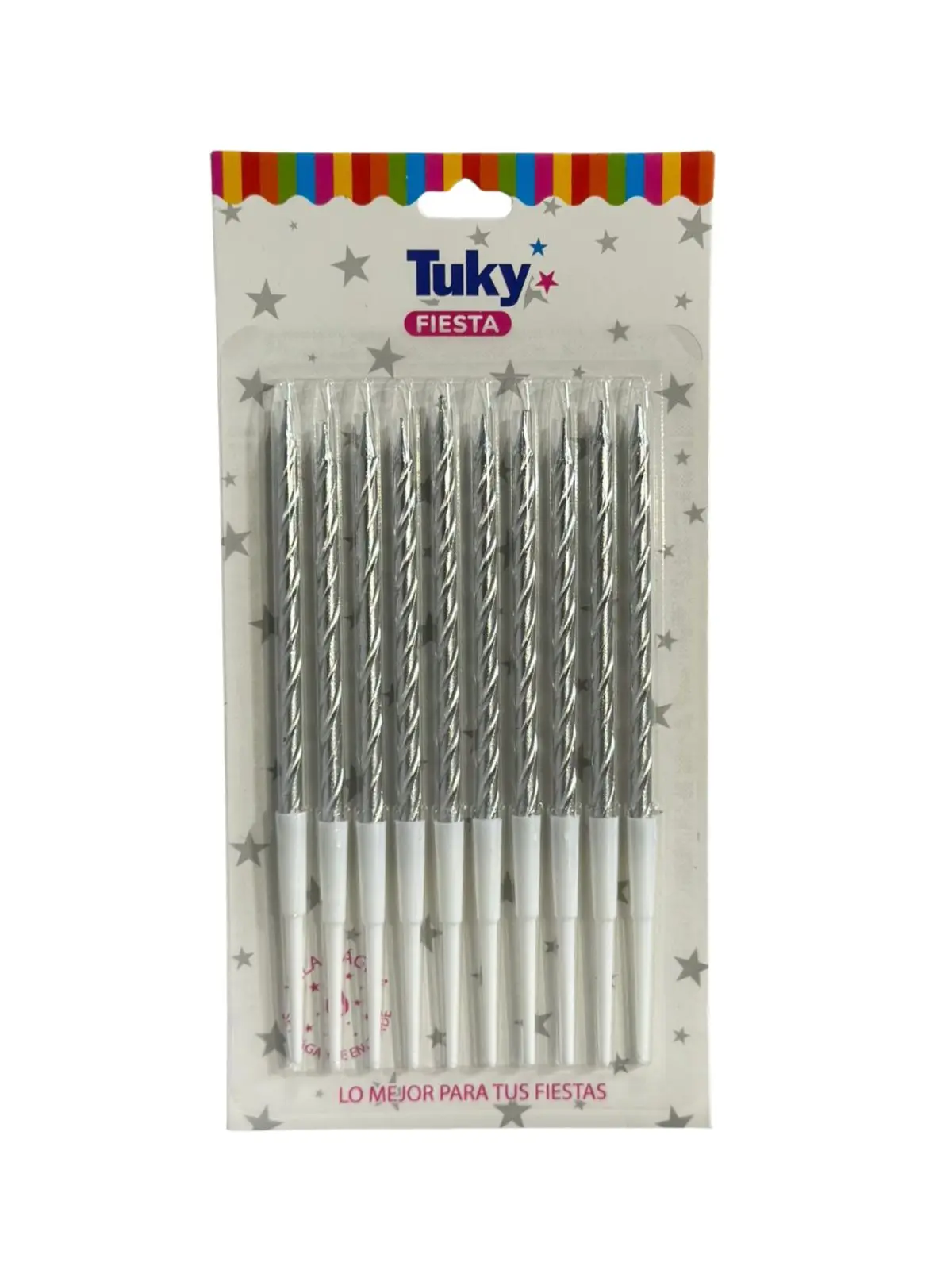 Vela Metalizada Torneada Plata (Bulto x 24 Blister)