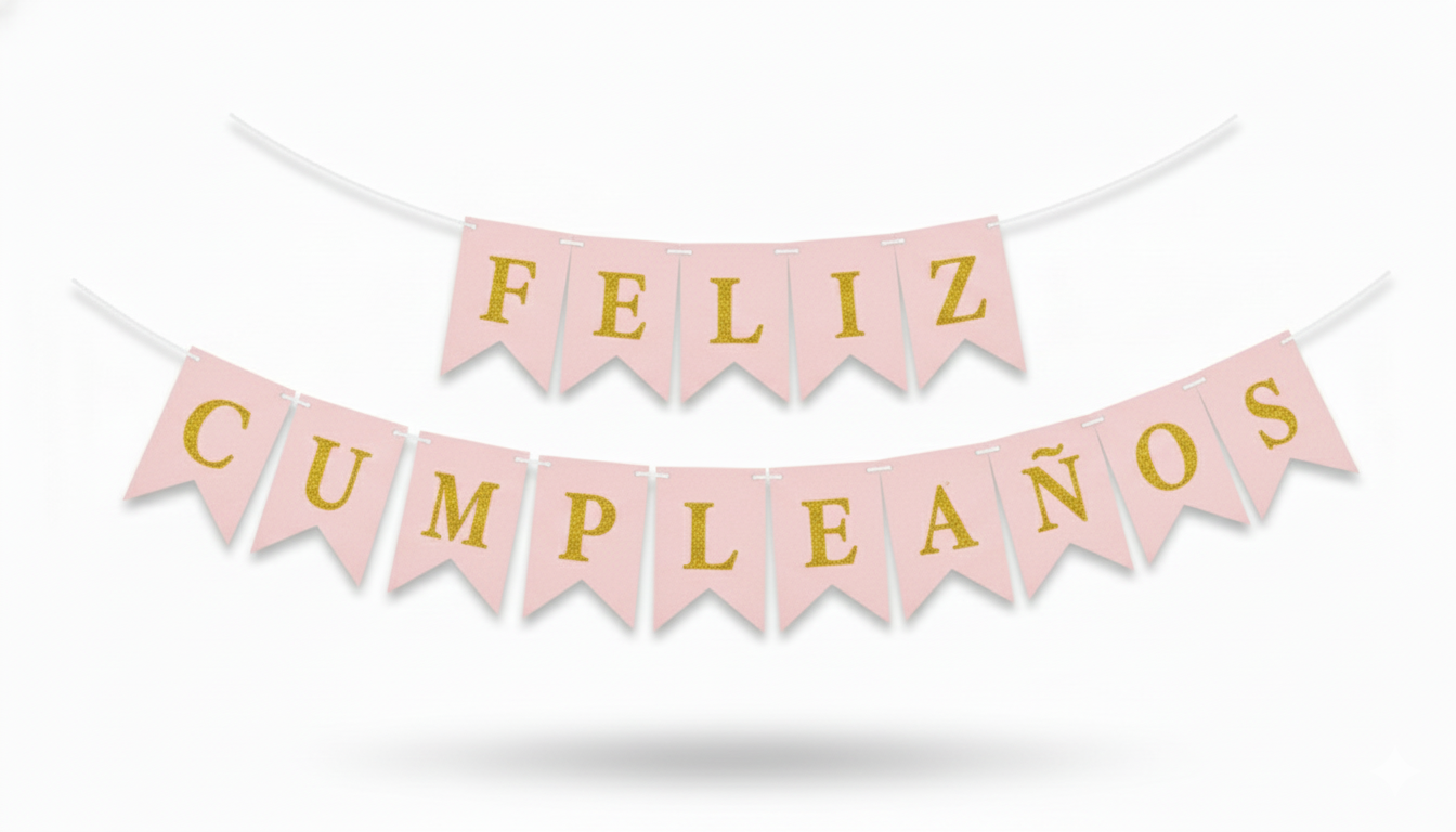Banderin Feliz Cumpleaños Rosa con Dorado