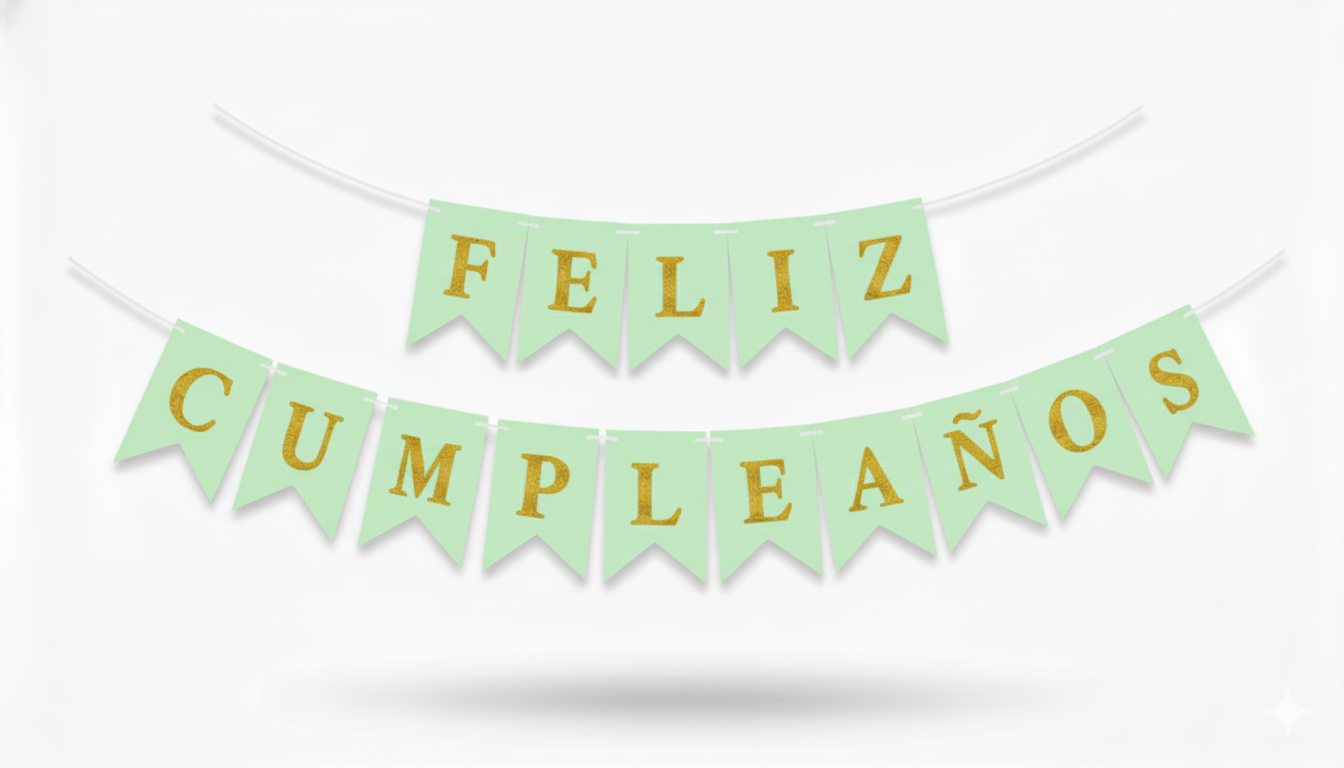 Banderin Feliz Cumpleaños Verde con Dorado