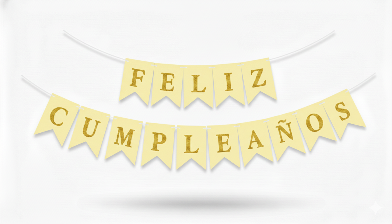 Banderin Feliz Cumpleaños Amarillo con Dorado