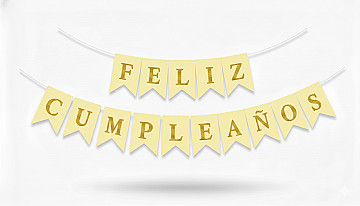 Banderin Feliz Cumpleaños Amarillo con Dorado - 1