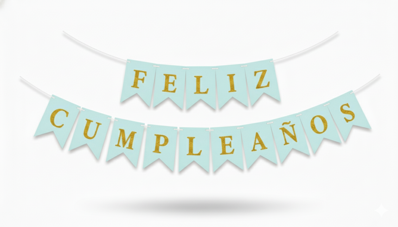 Banderin Feliz Cumpleaños Celeste con Dorado