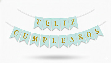 Banderin Feliz Cumpleaños Celeste con Dorado - 1