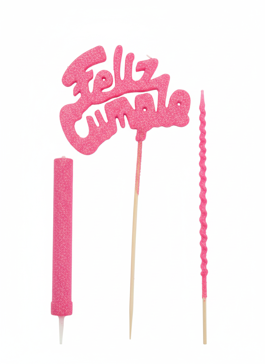 Topper Feliz Cumple Con Bengala y Vela Rosa