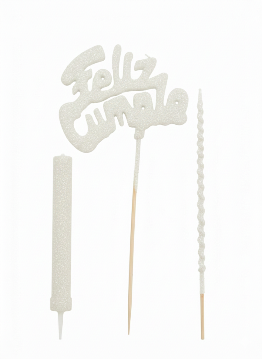 Topper Feliz Cumple Con Bengala y Vela Blanca