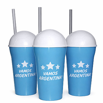 Vaso Plastico 400 cm3 Impreso c/ Tapa y Sorbete - 1