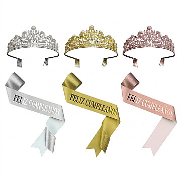Banda Glitter Feliz Cumple con Corona - 2