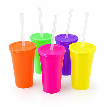 Vaso Fluo Tapa Plana y Sorbete 400ML - 1