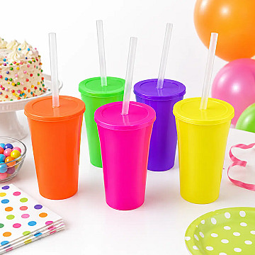 Vaso Fluo Tapa Plana y Sorbete 400ML - 2