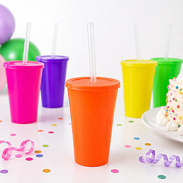 Vaso Fluo Tapa Plana y Sorbete 400ML - 3