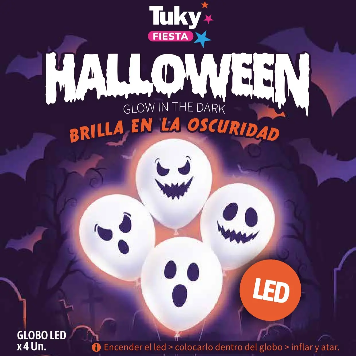 Set 4 Globos Halloween Con Led