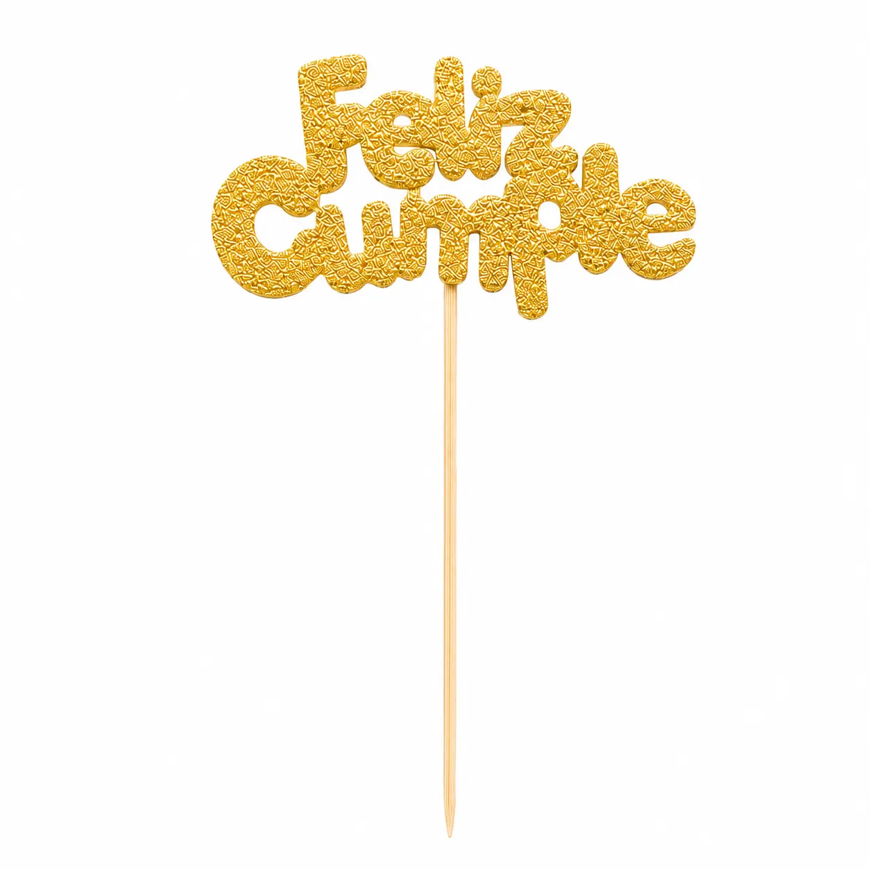 Topper Feliz Cumple con Glitter Oro 10 Cm