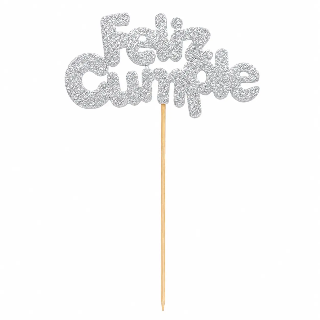 Topper Feliz Cumple con Glitter Plata 10 Cm