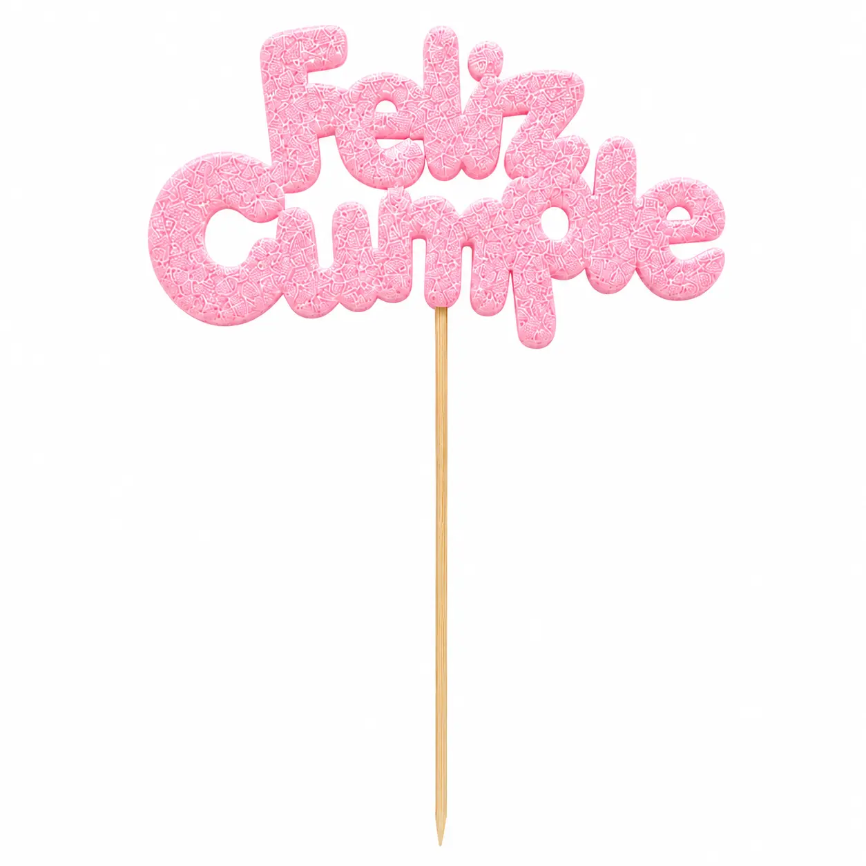Topper Feliz Cumple con Glitter Rosa 10 Cm