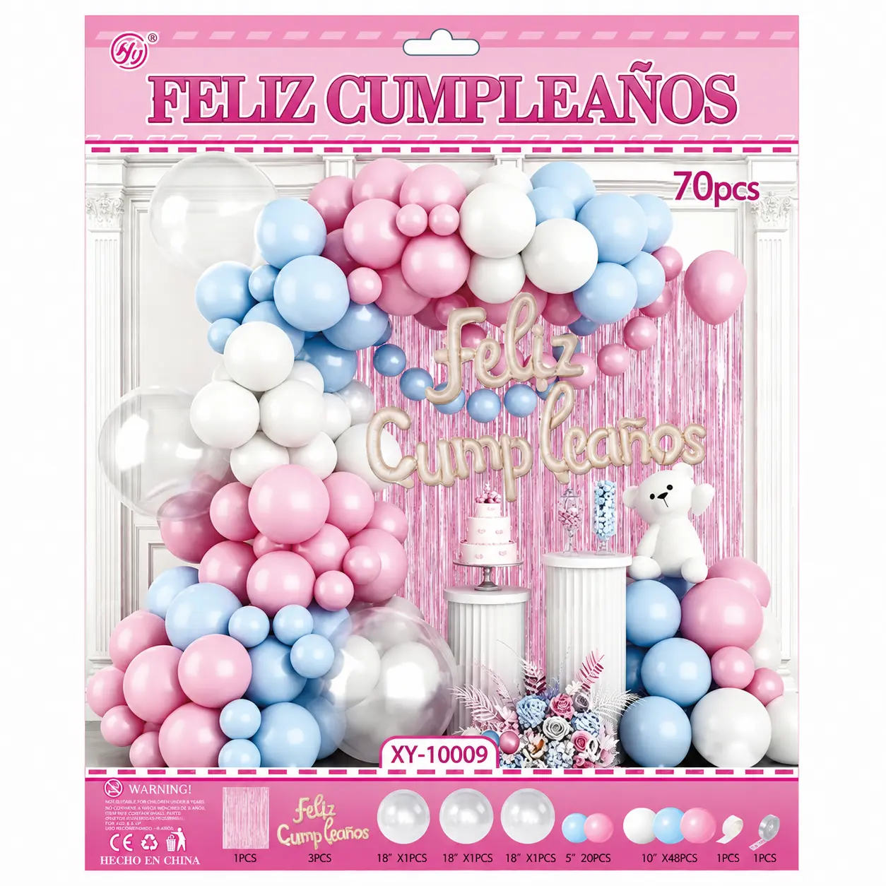 Set de Globos Deco Feliz Cumple Rosa y Celeste