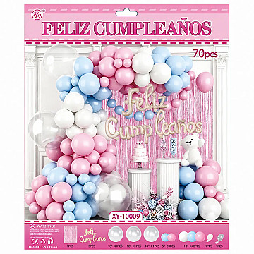 Set de Globos Deco Feliz Cumple Rosa y Celeste - 1