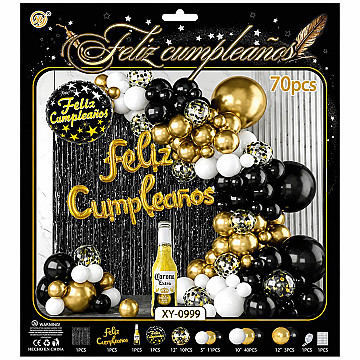 Set de Globos Deco Feliz Cumple Oro y Negro - 1