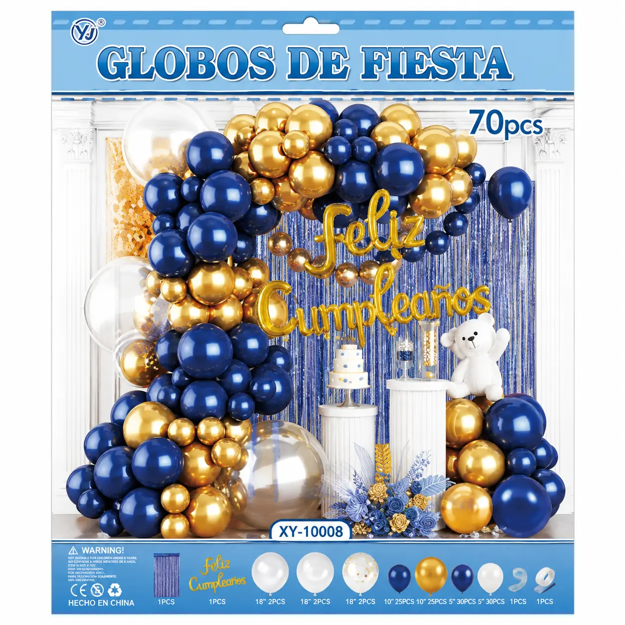 Set de Globos Deco Feliz Cumple Azul y Oro