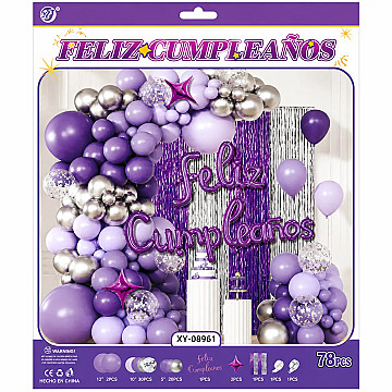 Set de Globos Deco Feliz Cumple Lila y Plata - 1