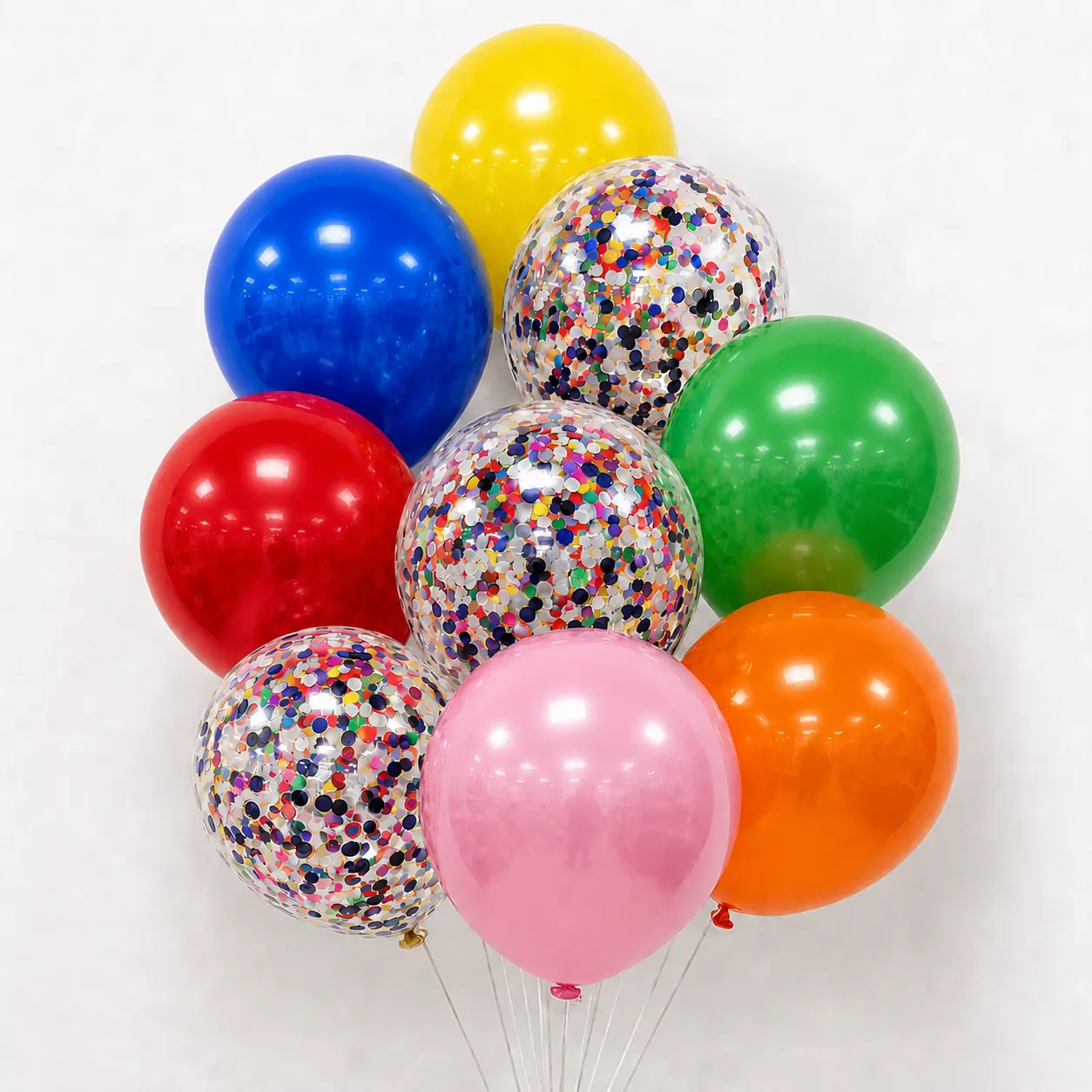Set de 9 Globos Multicolor mas Cristal con Confetti