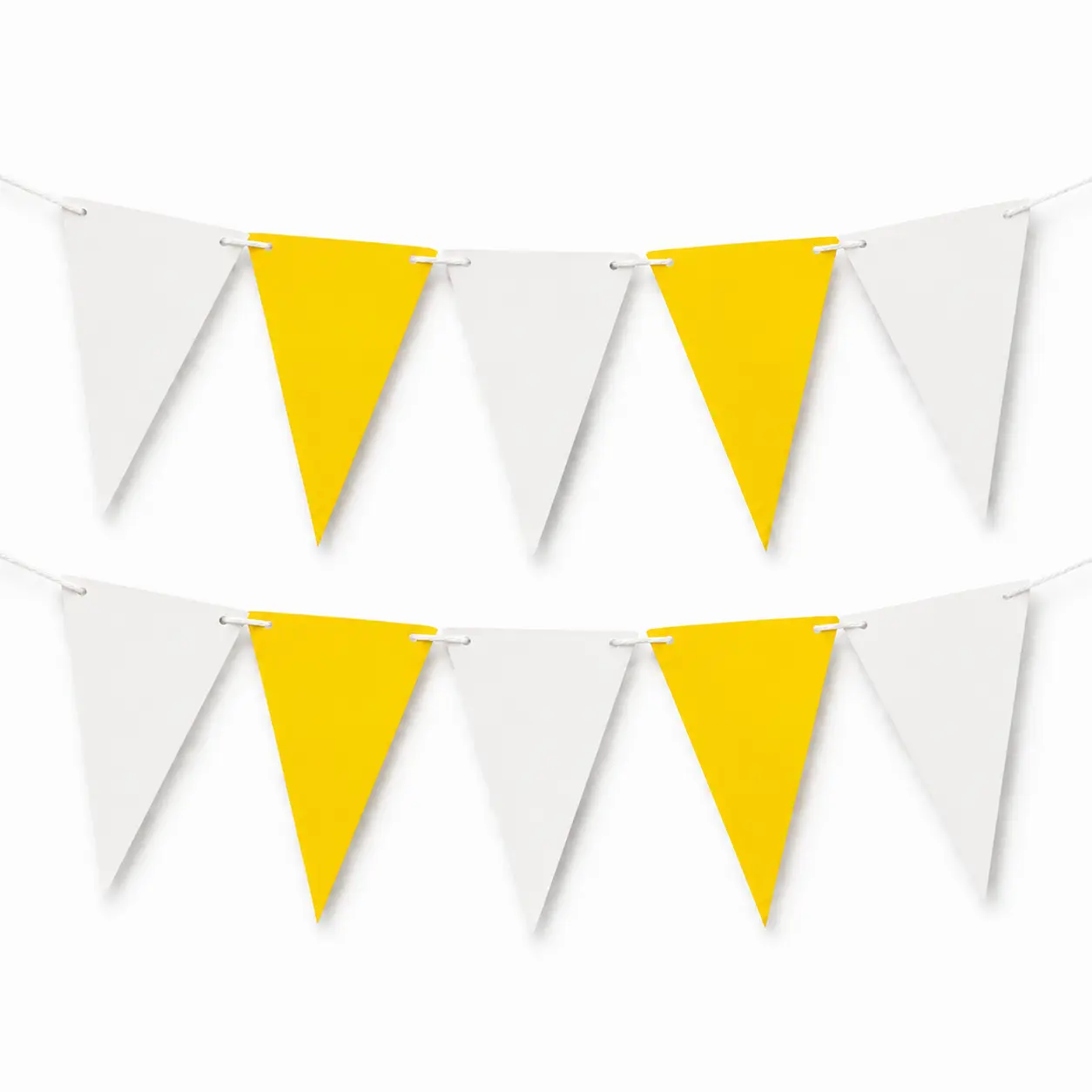 Banderin Triangular de Cartulina Blanco y Amarillo 2 Mts.