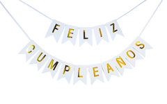 Banderin Feliz Cumpleaños Blanco con Dorado