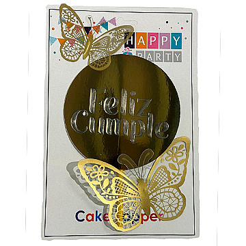 Topper para Torta "F. Cumple" Mariposa Dorada - 1